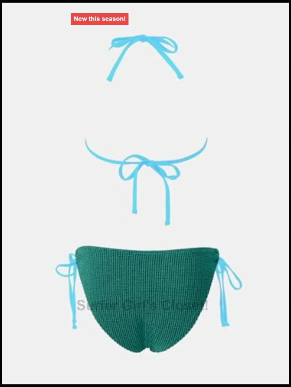 Halter Neck Self Tie Straps Textured Bikini Set Low Rise Bottom Side Drawstring